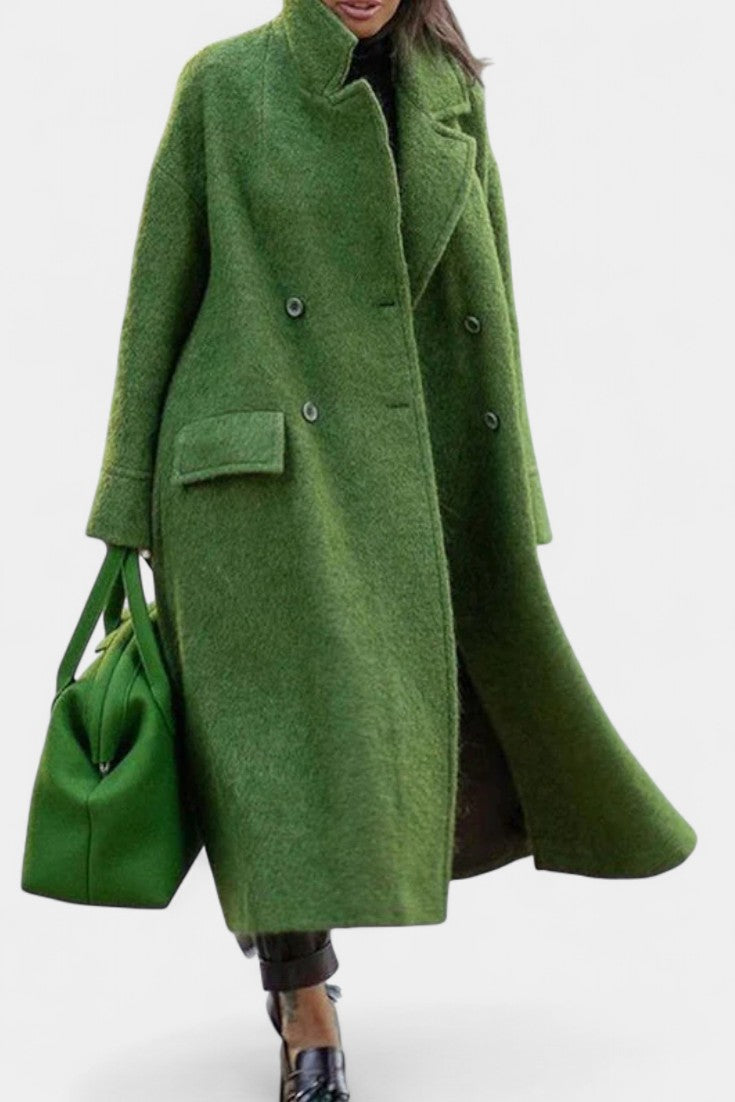 Grace Long Oversized Double-Breasted Coat with Notched Collar