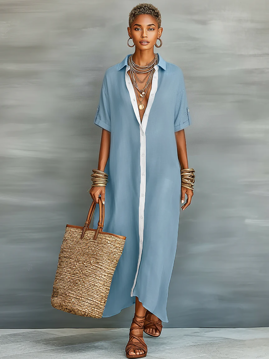 Estelle Linen Blend Shirt Maxi Dress