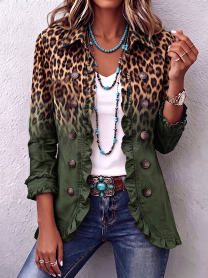 Cassandra Luipaardprint Blazer met Volant en Kleurverloop