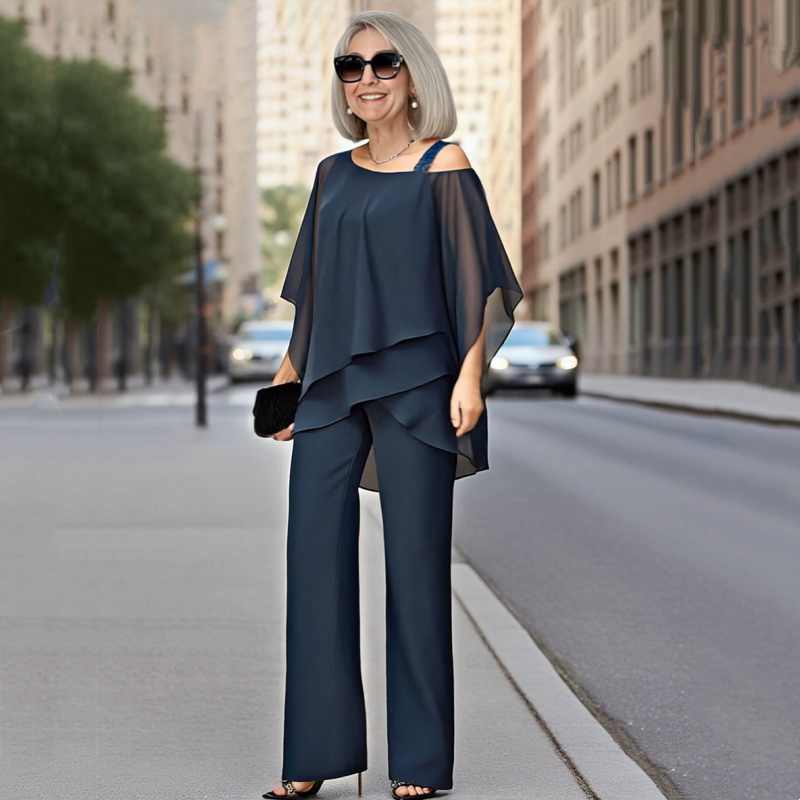 Jade Chiffon Top ＆ Wide Leg 2-Piece Set