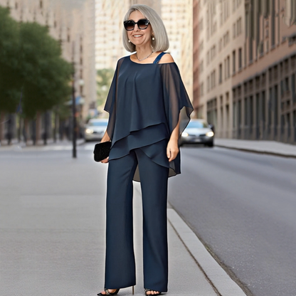 Jade Chiffon Top ＆ Wide Leg 2-Piece Set