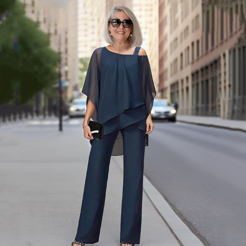 Jade Chiffon Top ＆ Wide Leg 2-Piece Set