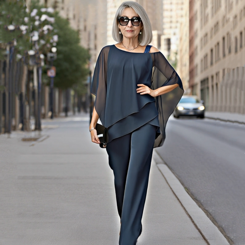 Jade Chiffon Top ＆ Wide Leg 2-Piece Set