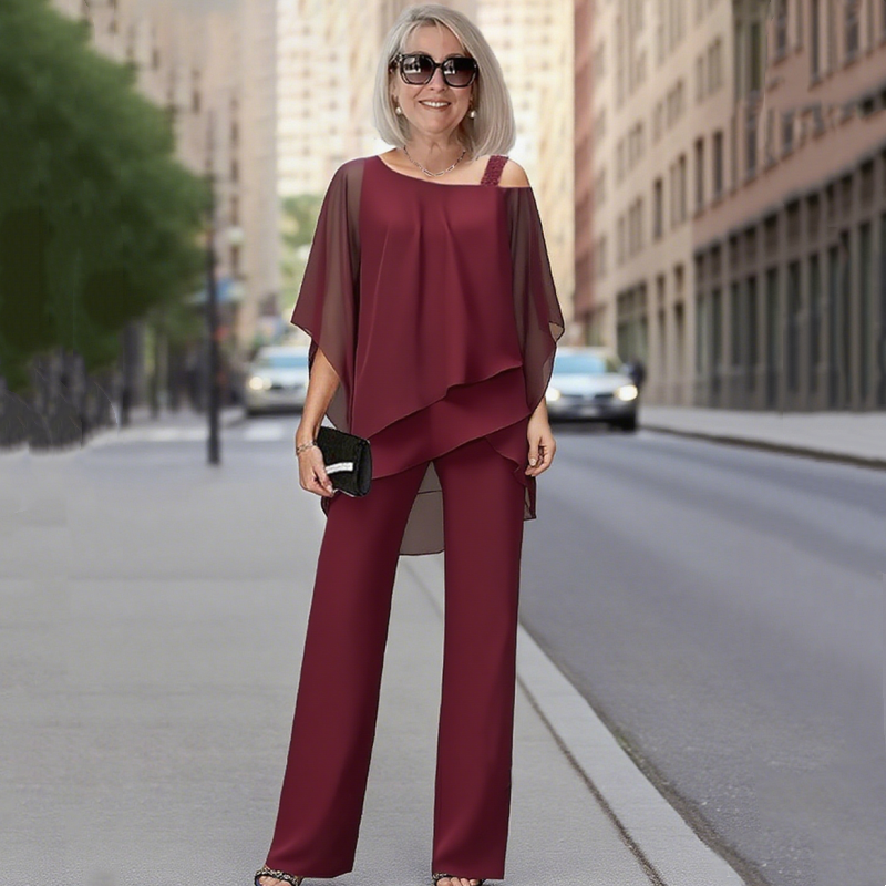 Jade Chiffon Top ＆ Wide Leg 2-Piece Set