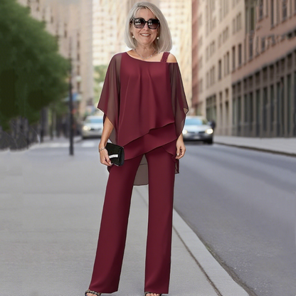 Jade Chiffon Top ＆ Wide Leg 2-Piece Set