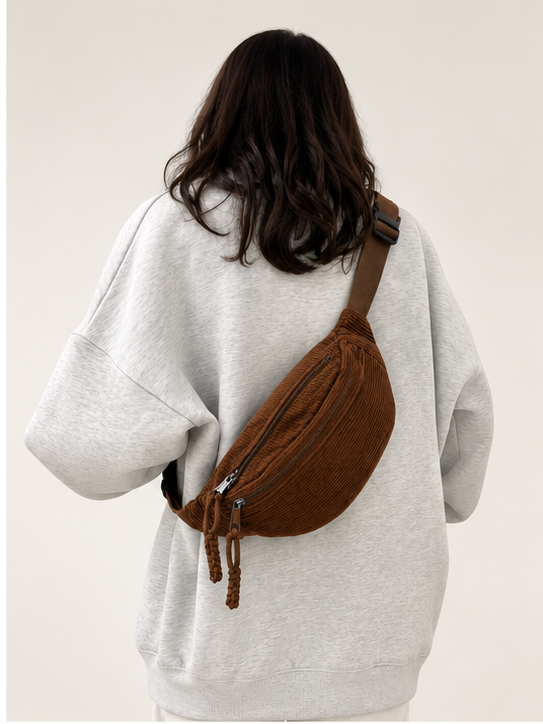 Cognac Cord-schoudertas